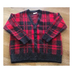 Oak + Fort Red Check Cardigan Sweater